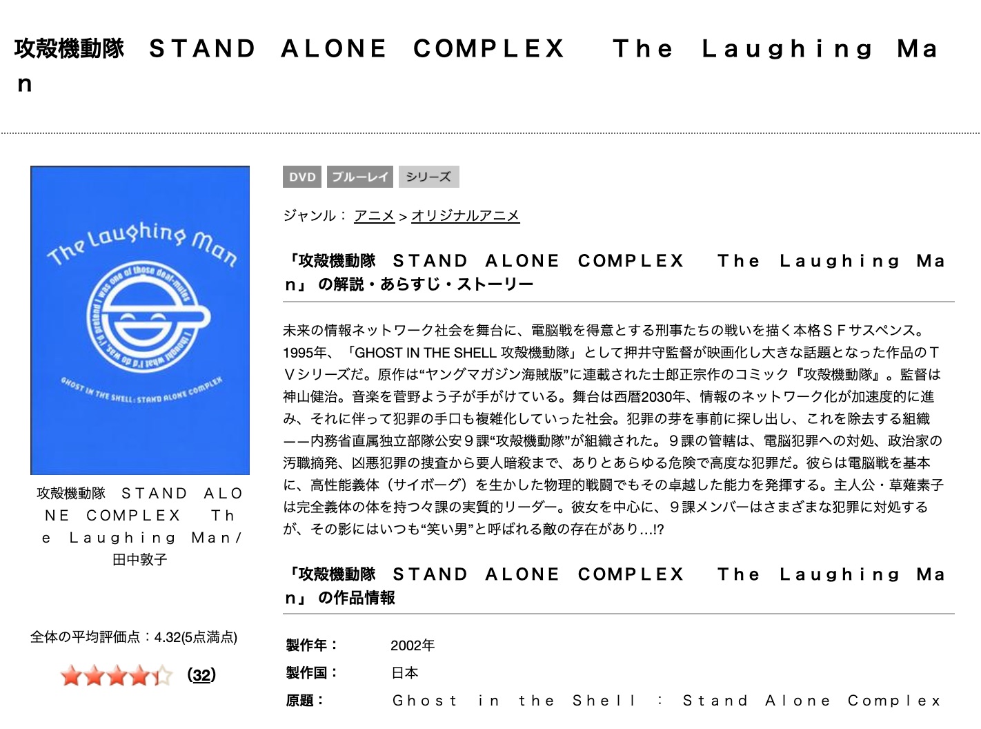攻殻機動隊 Stand Alone Complex The Laughing Manの動画を無料 フル視聴できるサイトまとめ 午後のアニch アニメの動画情報や考察まとめ